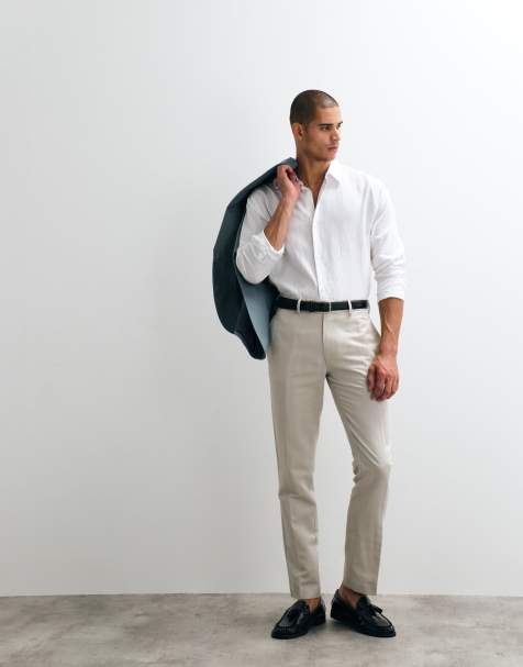 ASOS DESIGN - Elegante linnenrijke slim-fit broek in stone - view 1