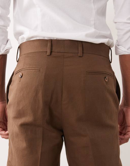 ASOS DESIGN - Elegante linnenrijke toelopende broek in donkerbruin , 5 van 5