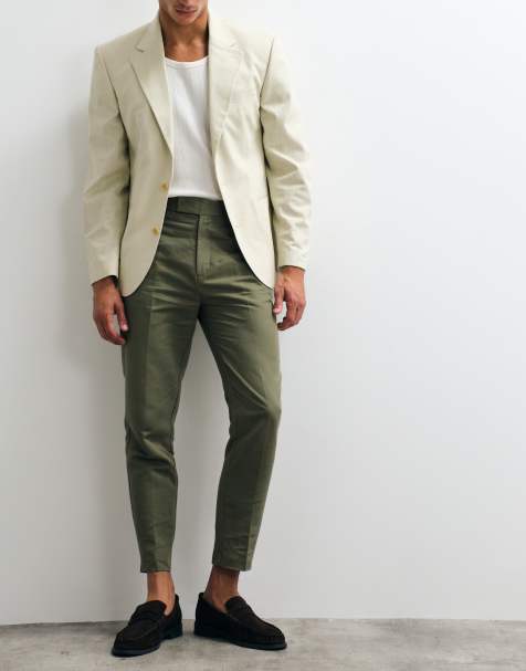 ASOS DESIGN - Elegante linnenrijke toelopende broek in olijfgroen - view 1