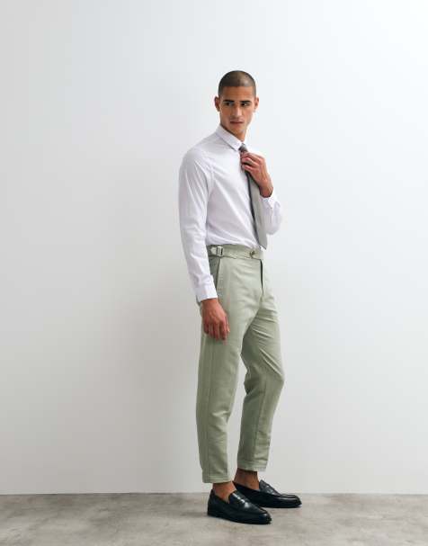 ASOS DESIGN - Elegante linnenrijke toelopende broek met verstelbaar detail aan de zijkant en omslag in saliegroen - view 1