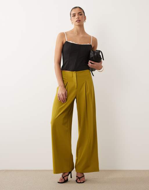 ASOS DESIGN – Elegante, locker geschnittene Hose aus Twill in Grün mit weitem Bein, Kombiteil, 2 von 5