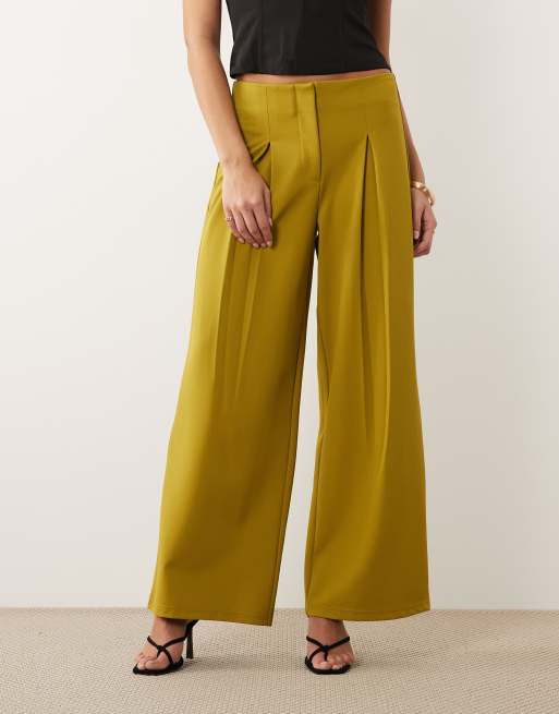 ASOS DESIGN – Elegante, locker geschnittene Hose aus Twill in Grün mit weitem Bein, Kombiteil, 4 von 5