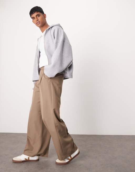 ASOS DESIGN smart loose fit pants with front pleat in brown