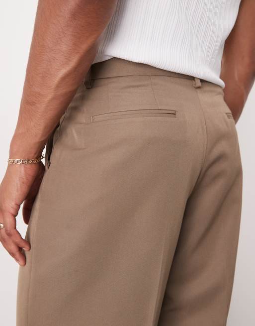 ASOS DESIGN smart loose fit pants with front pleat in brown
