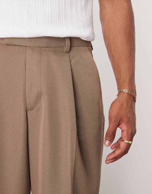 ASOS DESIGN smart loose fit pants with front pleat in brown