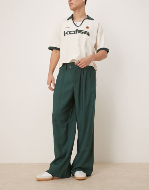 ASOS DESIGN – Elegante, locker geschnittene Hose in Grün - view 1