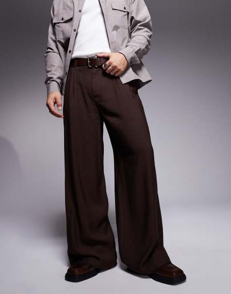 ASOS DESIGN – Elegante, lockere Hose in Braun mit weitem Bein und Bundfalten vorn - view 1