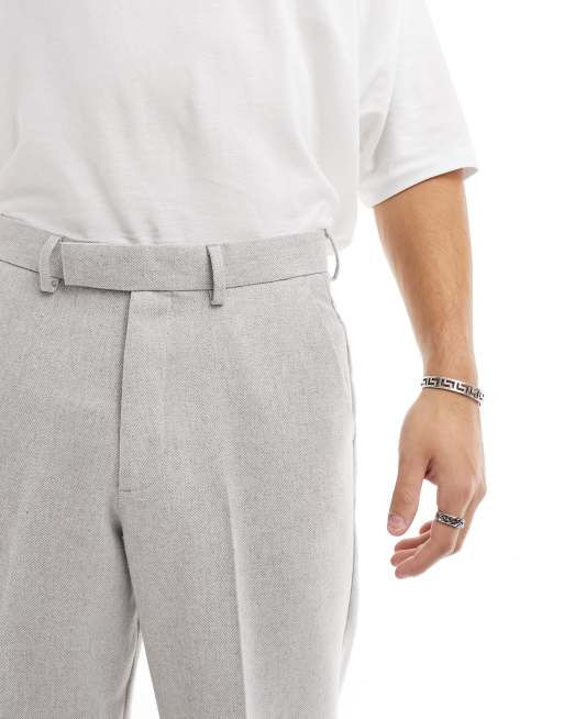 ASOS DESIGN - Elegante lysegrå bukser med vidde og sildebensmønster i uldblanding, 5 af 5