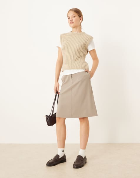 ASOS DESIGN - Elegante midi rok met jaren 90 lengte in mokka - view 1