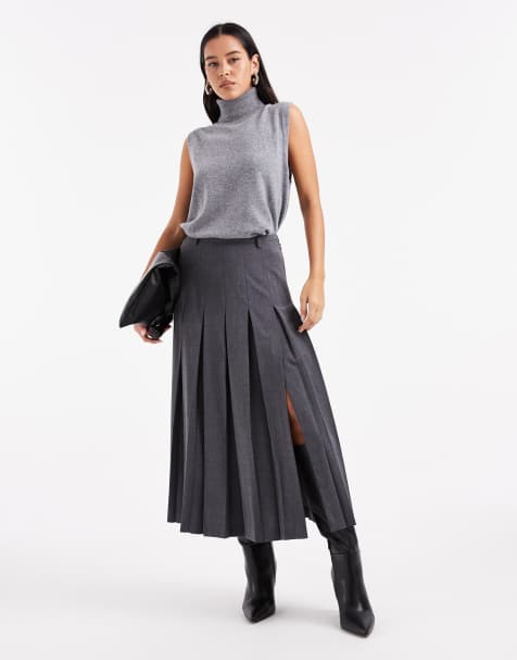 ASOS DESIGN - Elegante midi rok met plooien in antracietgrijs - view 1