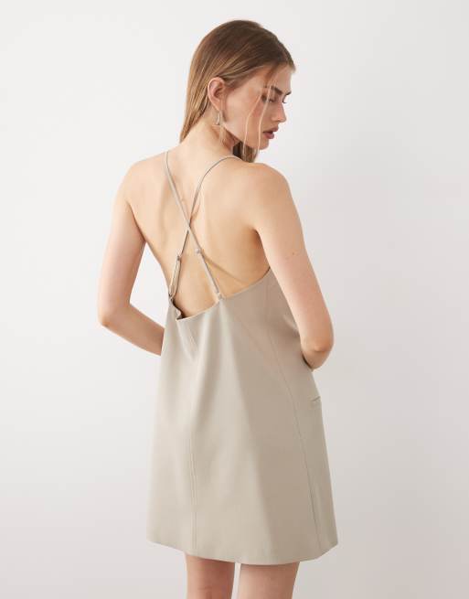 ASOS DESIGN - Elegante mini jurk met lage rug in stone, 4 van 4