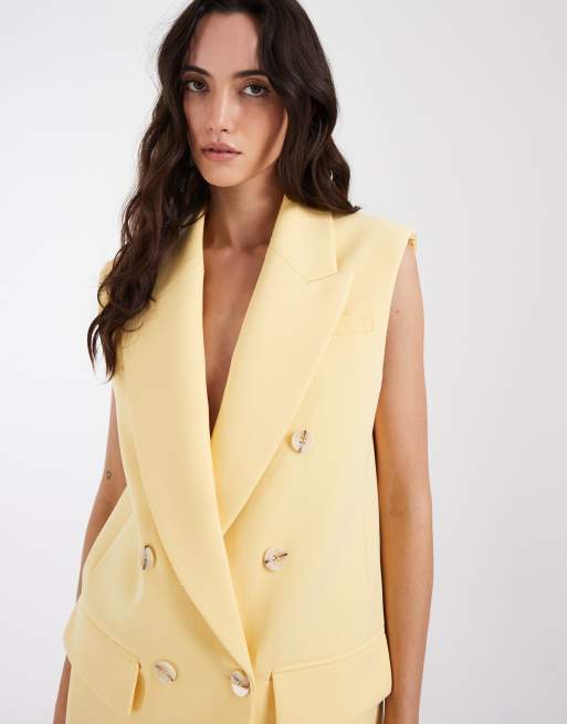 ASOS DESIGN - Elegante mouwloze double breasted blazer met schoudervullingen in lichtgeel, 3 van 4