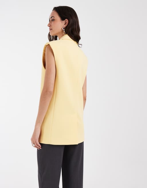 ASOS DESIGN - Elegante mouwloze double breasted blazer met schoudervullingen in lichtgeel, 4 van 4