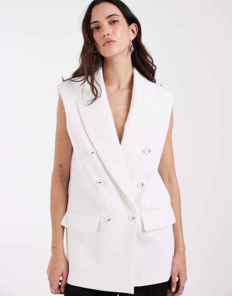 ASOS DESIGN - Elegante mouwloze double breasted blazer met schoudervullingen in wit - view 1