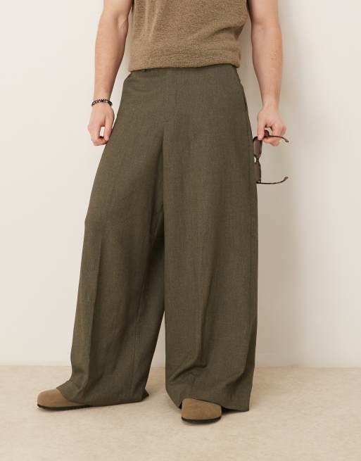 ASOS DESIGN - Elegante mørkegrønne bukser med ekstremt brede ben og nistret tekstur, 2 af 5