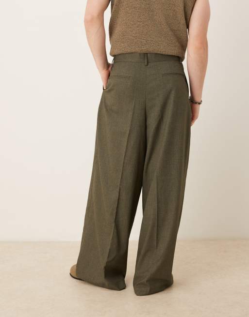 ASOS DESIGN - Elegante mørkegrønne bukser med ekstremt brede ben og nistret tekstur, 4 af 5