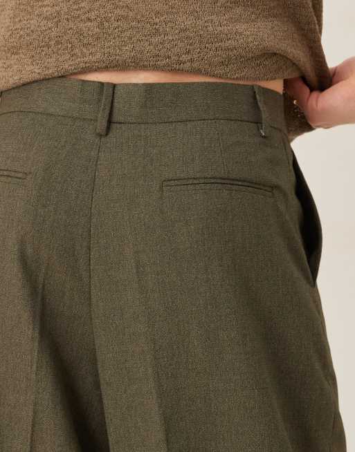 ASOS DESIGN - Elegante mørkegrønne bukser med ekstremt brede ben og nistret tekstur, 5 af 5