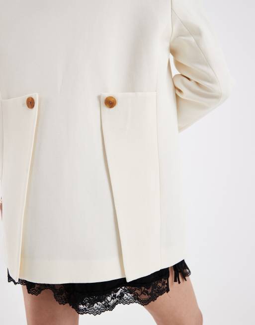 ASOS DESIGN - Elegante multiway blazer van linnenmix in crème , 4 van 4