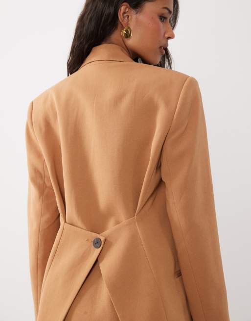 ASOS DESIGN - Elegante multiway blazer van linnenmix in toffee , 3 van 4