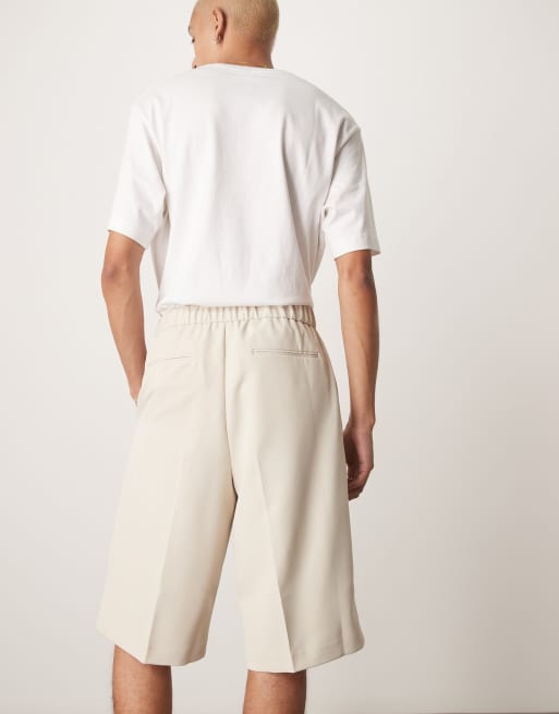 ASOS DESIGN - Elegante og beige bermudashorts i twill med elastisk talje - Del af sæt, 5 af 5