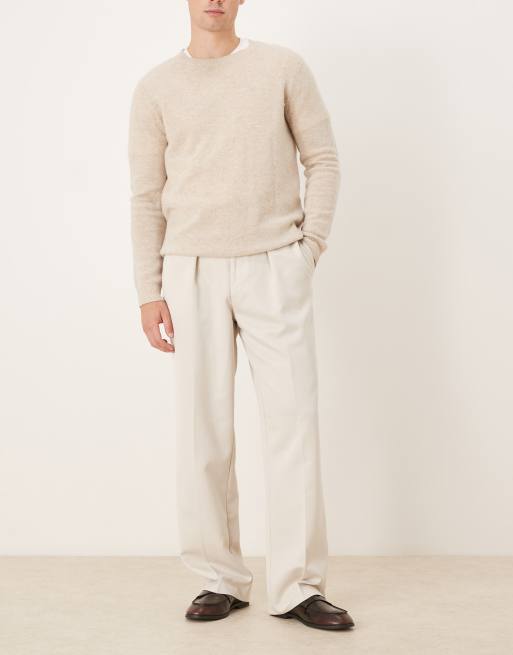 ASOS DESIGN - Elegante og beige bukser med brede ben og dobbelte plisseringer