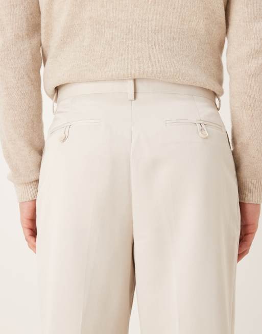 ASOS DESIGN - Elegante og beige bukser med brede ben og dobbelte plisseringer
