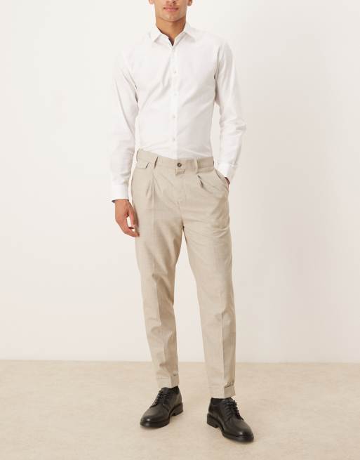 ASOS DESIGN - Elegante og tapered chinos med neutralt tern og plisseringer fortil, 2 af 5