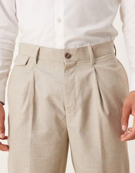 ASOS DESIGN - Elegante og tapered chinos med neutralt tern og plisseringer fortil, 4 af 5