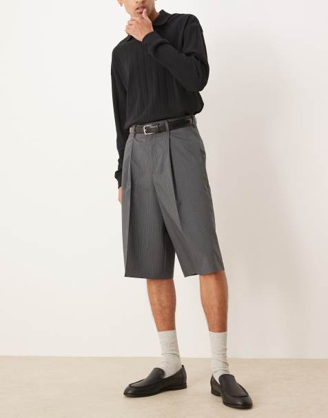 ASOS DESIGN – Elegante Oversize-Bermudashorts in Anthrazit mit Nadelstreifen mit Bundfalten - view 1