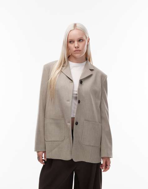 ASOS DESIGN – Elegante Oversize-Jacke mit braunem Fischgrätmuster und hoch angesetzter Knopfleiste - view 1