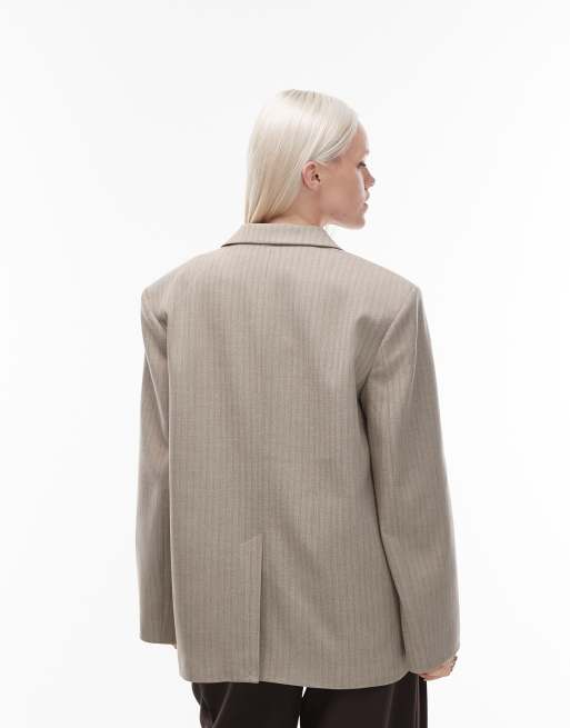 ASOS DESIGN – Elegante Oversize-Jacke mit braunem Fischgrätmuster und hoch angesetzter Knopfleiste, 2 von 4