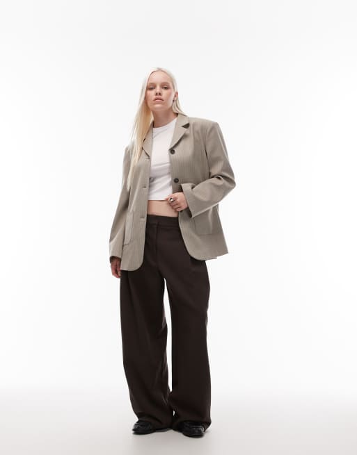 ASOS DESIGN – Elegante Oversize-Jacke mit braunem Fischgrätmuster und hoch angesetzter Knopfleiste, 3 von 4