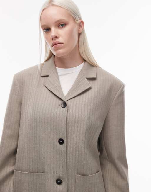 ASOS DESIGN – Elegante Oversize-Jacke mit braunem Fischgrätmuster und hoch angesetzter Knopfleiste, 4 von 4