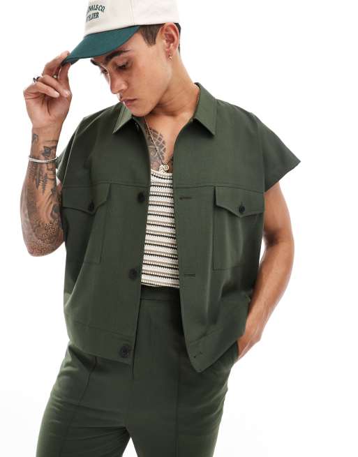 ASOS DESIGN – Elegante Oversize-Truckerjacke in Grün, Kombiteil