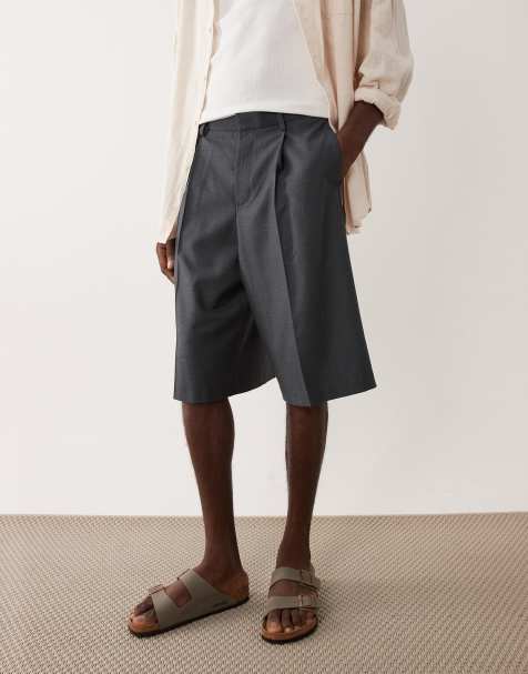 ASOS DESIGN - Elegante oversized bermuda short met plooien en denim look in donkerblauw - view 1