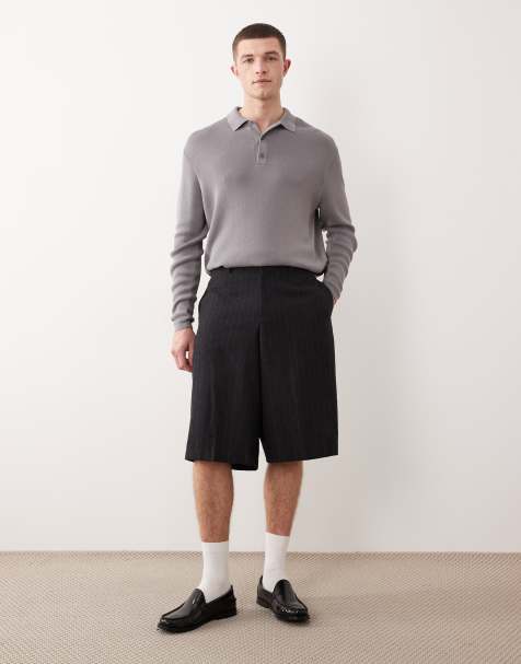 ASOS DESIGN - Elegante oversized bermudashort met wollook in antracietgrijs met krijtstreep - view 1