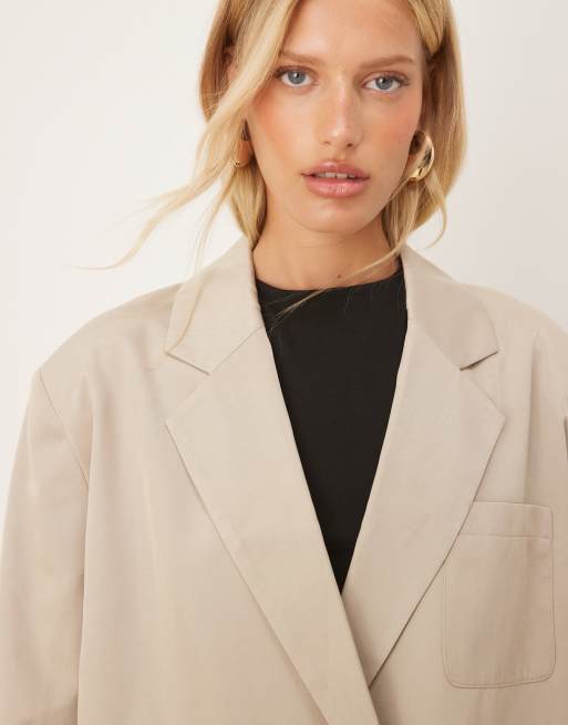 ASOS DESIGN - Elegante oversized blazer met utility-zak en trekkoord in de taille in stone, 3 van 4
