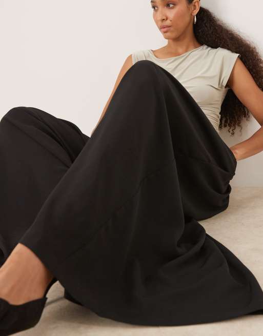 ASOS DESIGN - Elegante oversized broek met contrasterende bouclé tailleband in zwart, 4 van 4