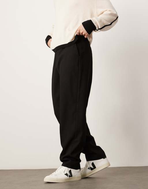 ASOS DESIGN - Elegante, oversized bukser med tekstur i sort i tapered pasform
