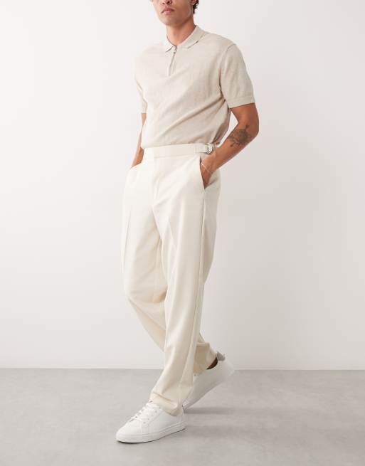 ASOS DESIGN - Elegante oversized toelopende broek met microtextuur en verstelbare zijkanten in ecru, 2 van 5