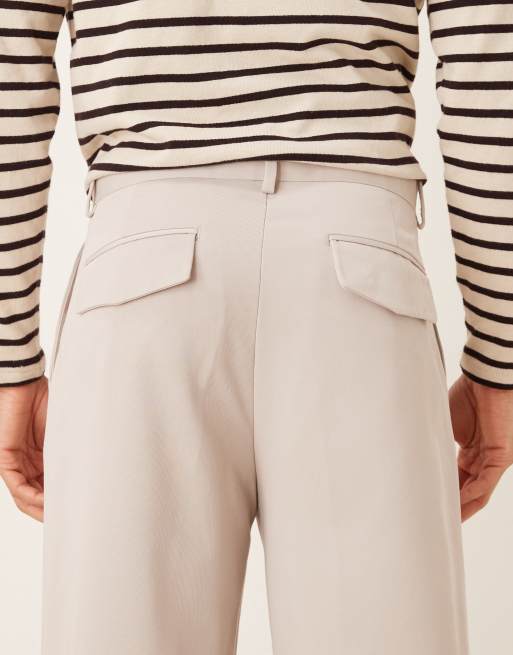 ASOS DESIGN - Elegante oversized toelopende broek van keperstof in stone, 4 van 5