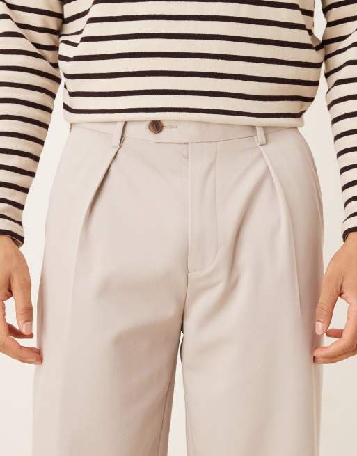 ASOS DESIGN - Elegante oversized toelopende broek van keperstof in stone, 5 van 5