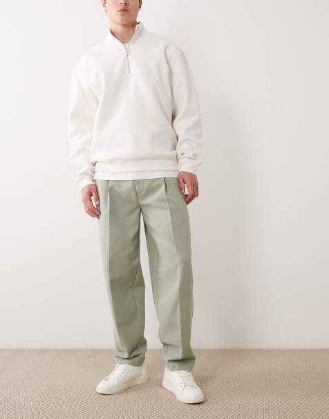 ASOS DESIGN - Elegante oversized toelopende broek van wolmix met visgraatmotief in saliegroen - view 1