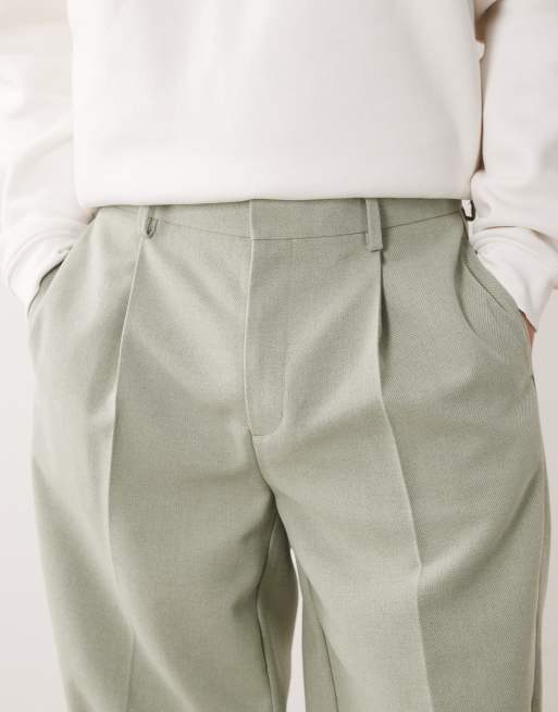 ASOS DESIGN - Elegante oversized toelopende broek van wolmix met visgraatmotief in saliegroen, 5 van 5