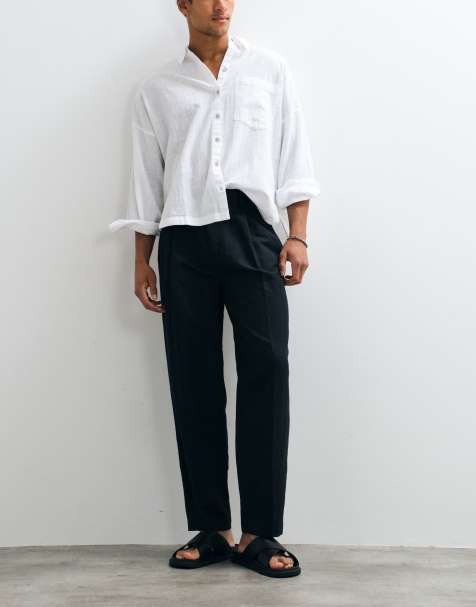 ASOS DESIGN - Elegante oversized toelopende linnenrijke broek in zwart - view 1