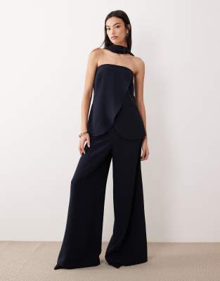 ASOS DESIGN - Elegante Palazzo-Hose in Marineblau mit hohem Bund und Korsettdetail, Kombiteil