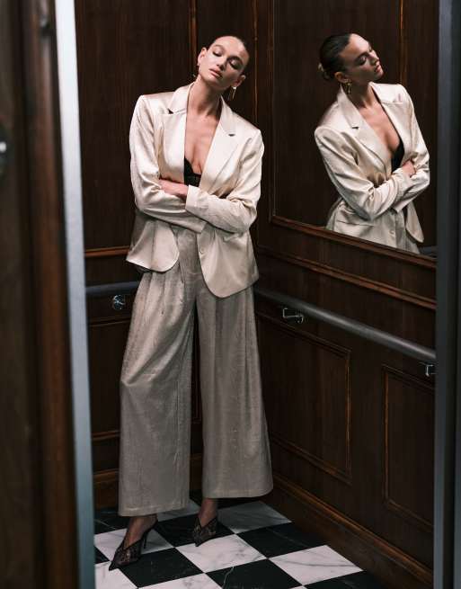 ASOS DESIGN - Elegante palazzobroek zonder structuur in oesterkleur, deel van co-ord set , 2 van 5