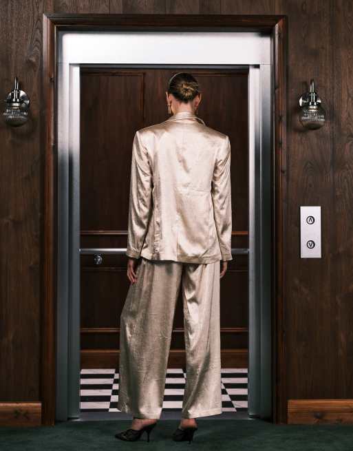 ASOS DESIGN - Elegante palazzobroek zonder structuur in oesterkleur, deel van co-ord set , 5 van 5