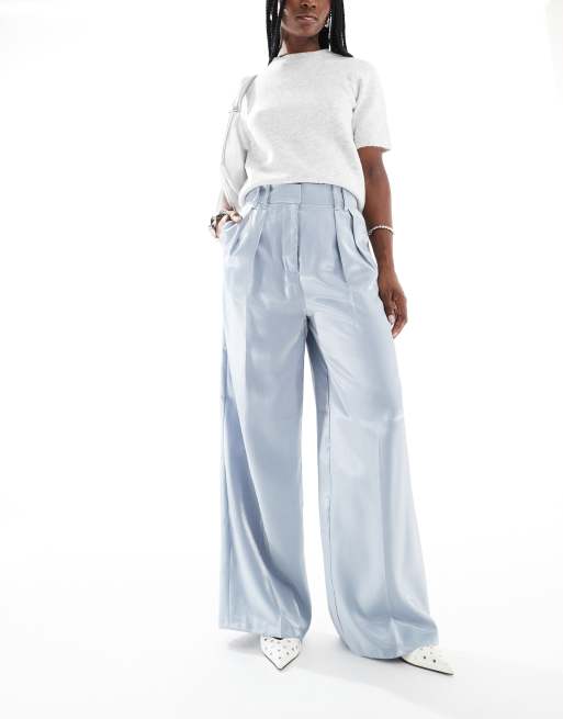 ASOS DESIGN - Elegante pantalon met hoge taille, wijde pijpen en plooien in metallic