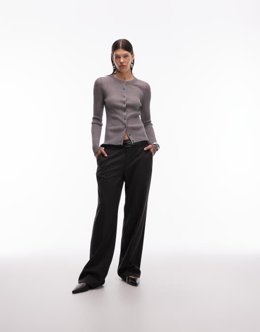 ASOS DESIGN - Elegante pantalon met lage taille en krijtstreep in grijs